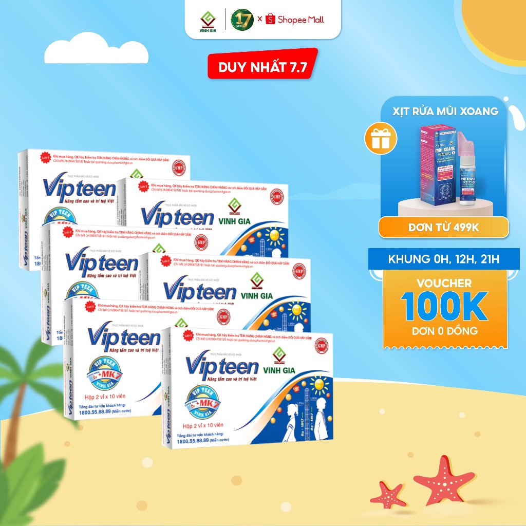 Viên Uống VIPTEEN VINH GIA Bổ Sung Canxi Nano D3 MK7 Tăng Chiều Cao Cho Trẻ 9 -18 tuổi