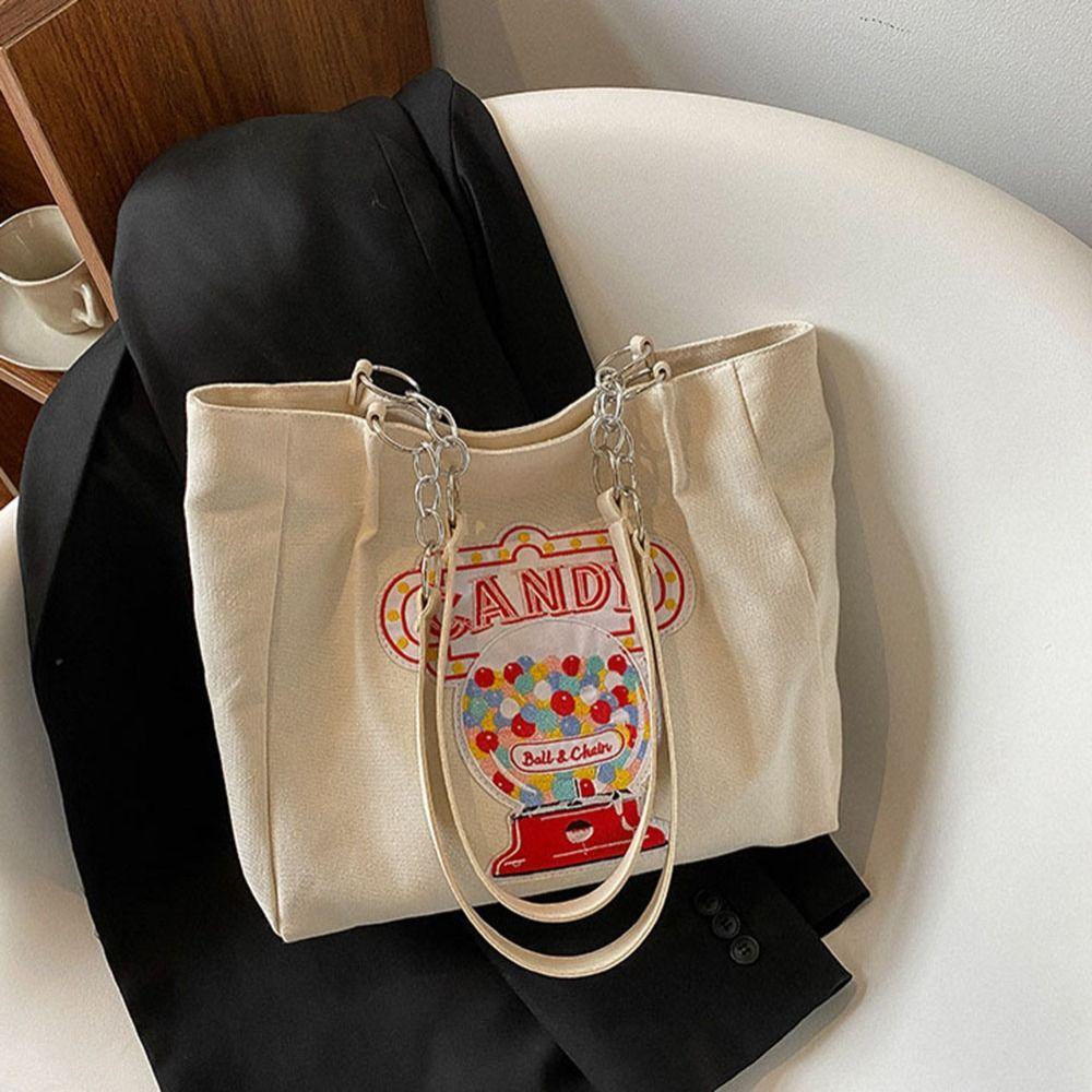 MIQUEL Túi Tote Vải Canvas Hình Vuông Cỡ Lớn Thêu Họa Tiết Thời Trang Có Thể Tái Sử Dụng