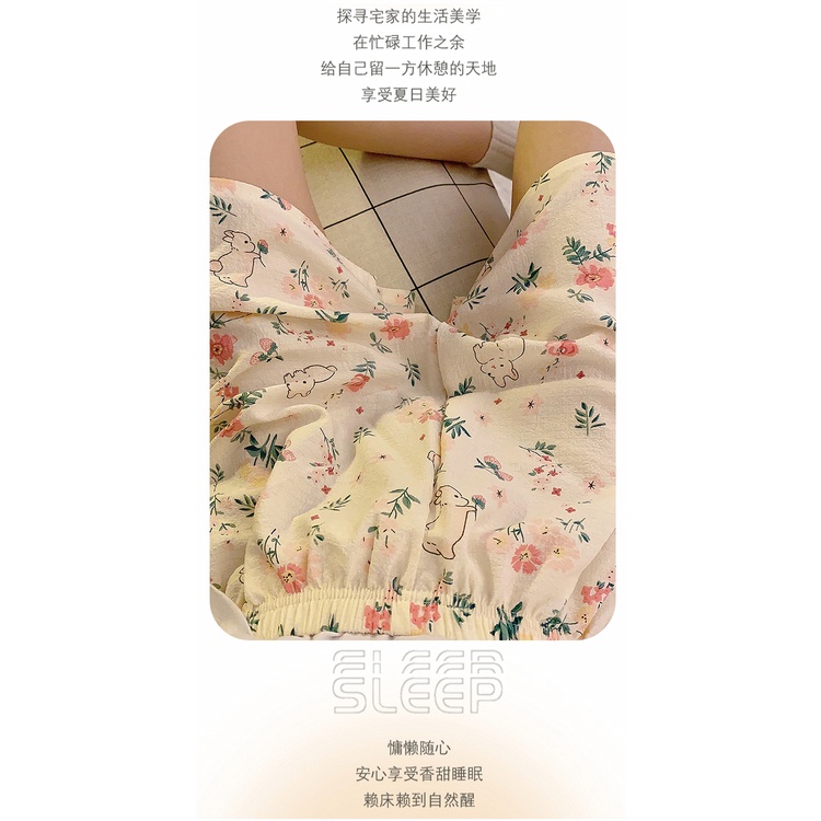 Quần Đùi Ngủ Cotton Dệt Bong Bóng Họa Tiết Hoạt Hình Mặc Ngoài Trời Đi Bộ Cho Nữ