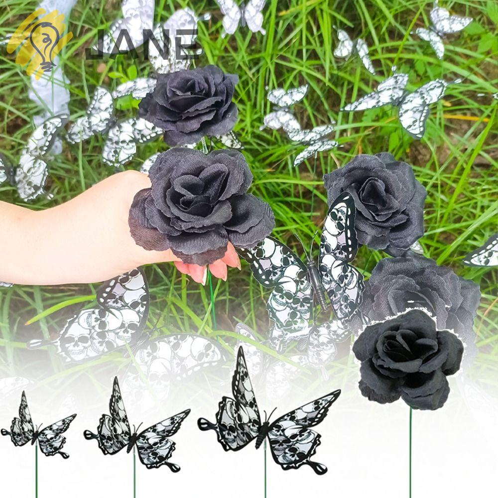 JANE Set 12 Que Gắn Bươm Bướm 3D Màu Đen Trang Trí Halloween
