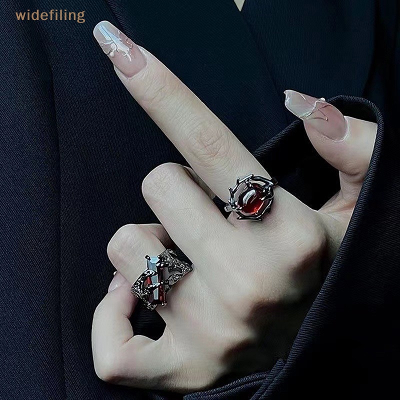 Nhẫn Đính Đá Zircon Màu Đỏ Phong Cách Punk Hip Hop Cho Cặp Đôi