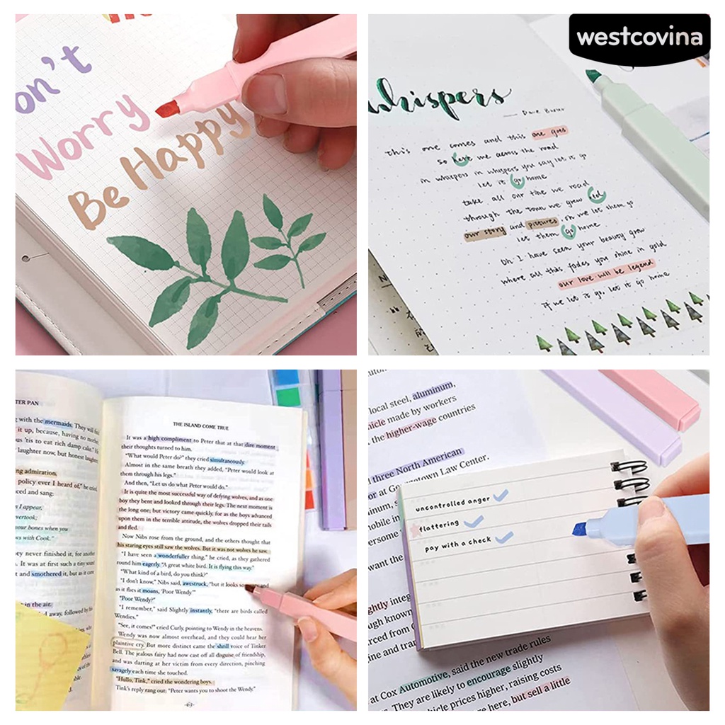 [WSTN]✎Set 6 Bút Lông Hai Đầu Ngòi Mềm Mại Màu Macaron Dễ Thương