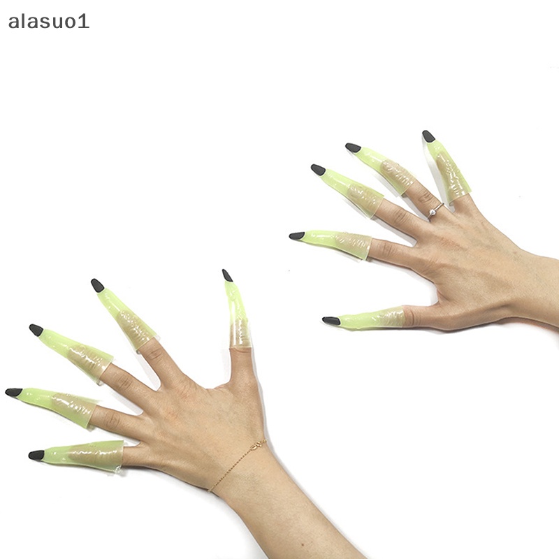 Bộ 10 Móng Tay Giả Hình Móng Vuốt Phù Thủy Màu Dạ Quang Độc Đáo Trang Trí Halloween