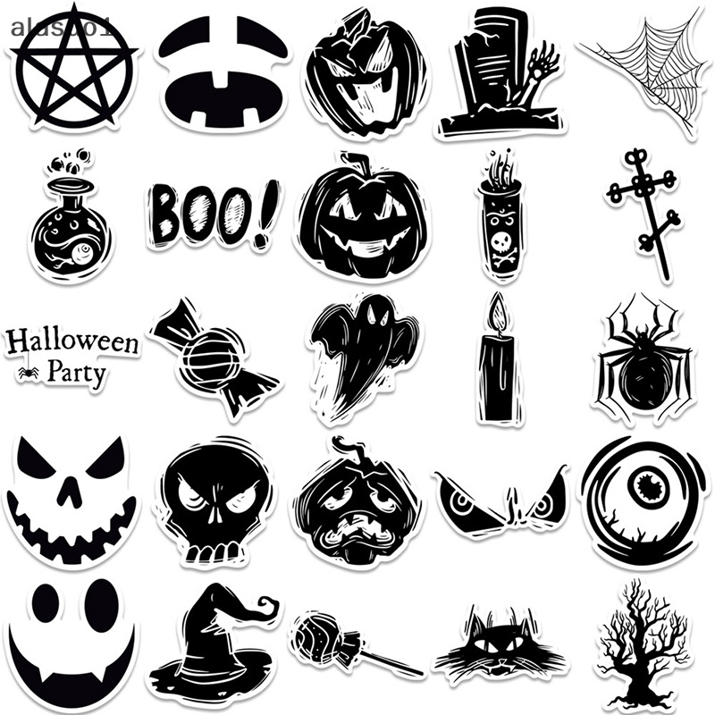 Bộ 50 Miếng Dán Trang Trí Xe Hơi / Laptop Họa Tiết Hoạt Hình Phong Cách Halloween Kinh Dị