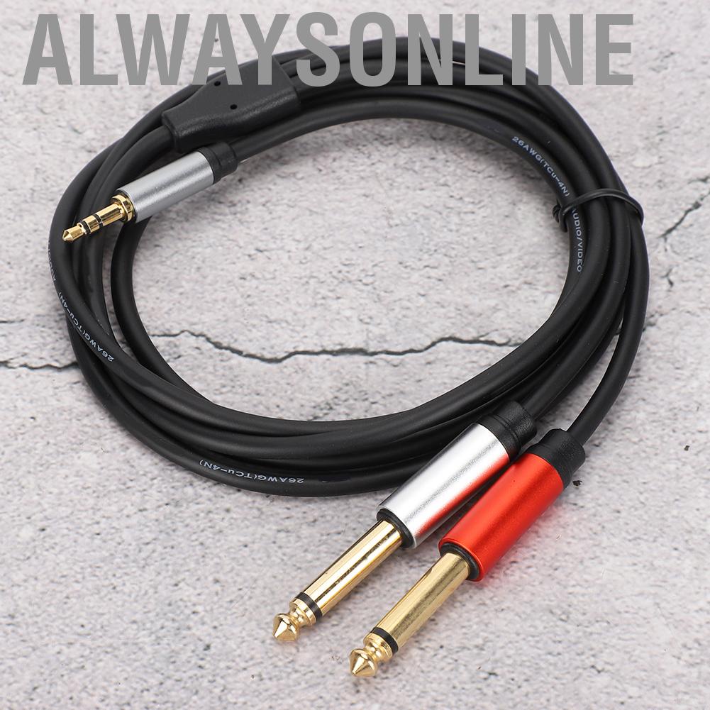 Alwaysonline Audio Cable 2 in 1 1.8m 3.5mm to 6.35mm Anti‑Corrosion Double Splitter Phone Wire  for Live Performances Recording  Multimedia Settings