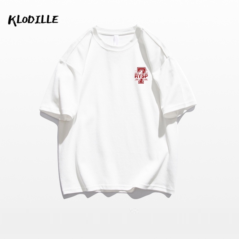 Áo thun KLODILLE 100% cotton tay ngắn dáng rộng in hoạ tiết đơn giản trẻ trung cho nam