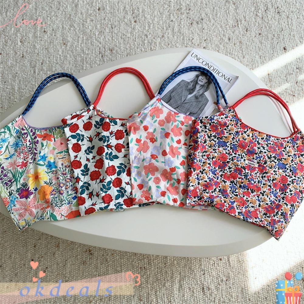 OKDEALS Túi Xách Vải Cotton Canvas In Hoa Sức Chứa Lớn Thời Trang Tái Sử Dụng Được Cho Nữ