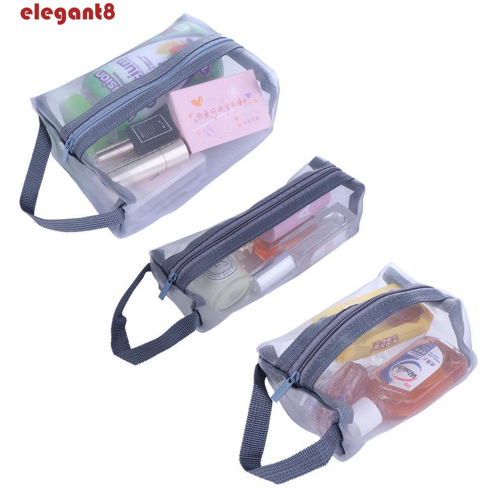 ELEGANT Túi Lưới Trong Suốt Đựng Mỹ Phẩm Có Khóa Kéo Tiện Dụng Cho Nữ