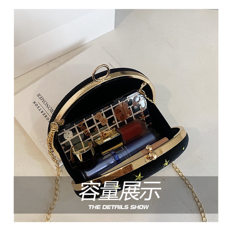 Túi Đeo Chéo Vải Nhung Hình Tròn Nhỏ Nhắn Phối Dây Đeo Sợi Xích Thời Trang Mới Cho Nữ