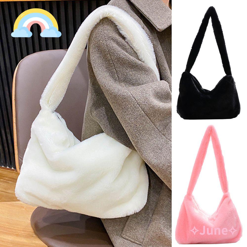 JUNE Túi Xách Lông Xù Thời Trang Đáng Yêu Cho Nữ