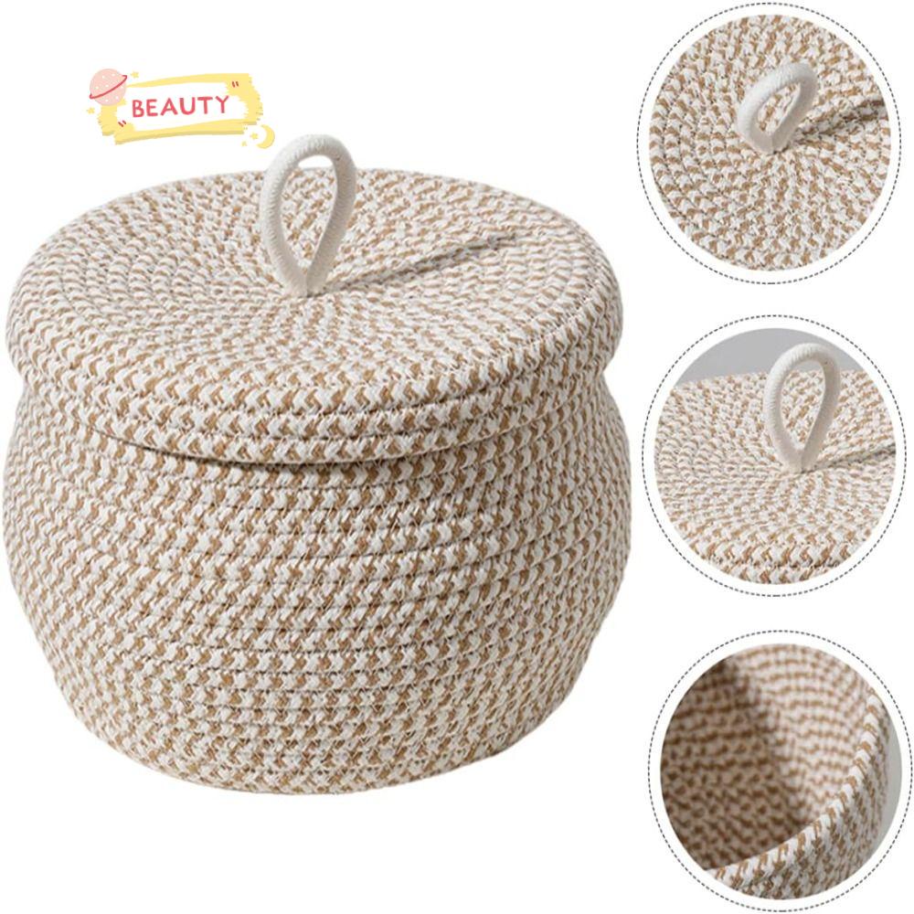 BEAUTY Giỏ Đựng Đồ Bằng Dây Cotton Bện Mini Có Nắp Đậy Trang Trí Nhà Bếp