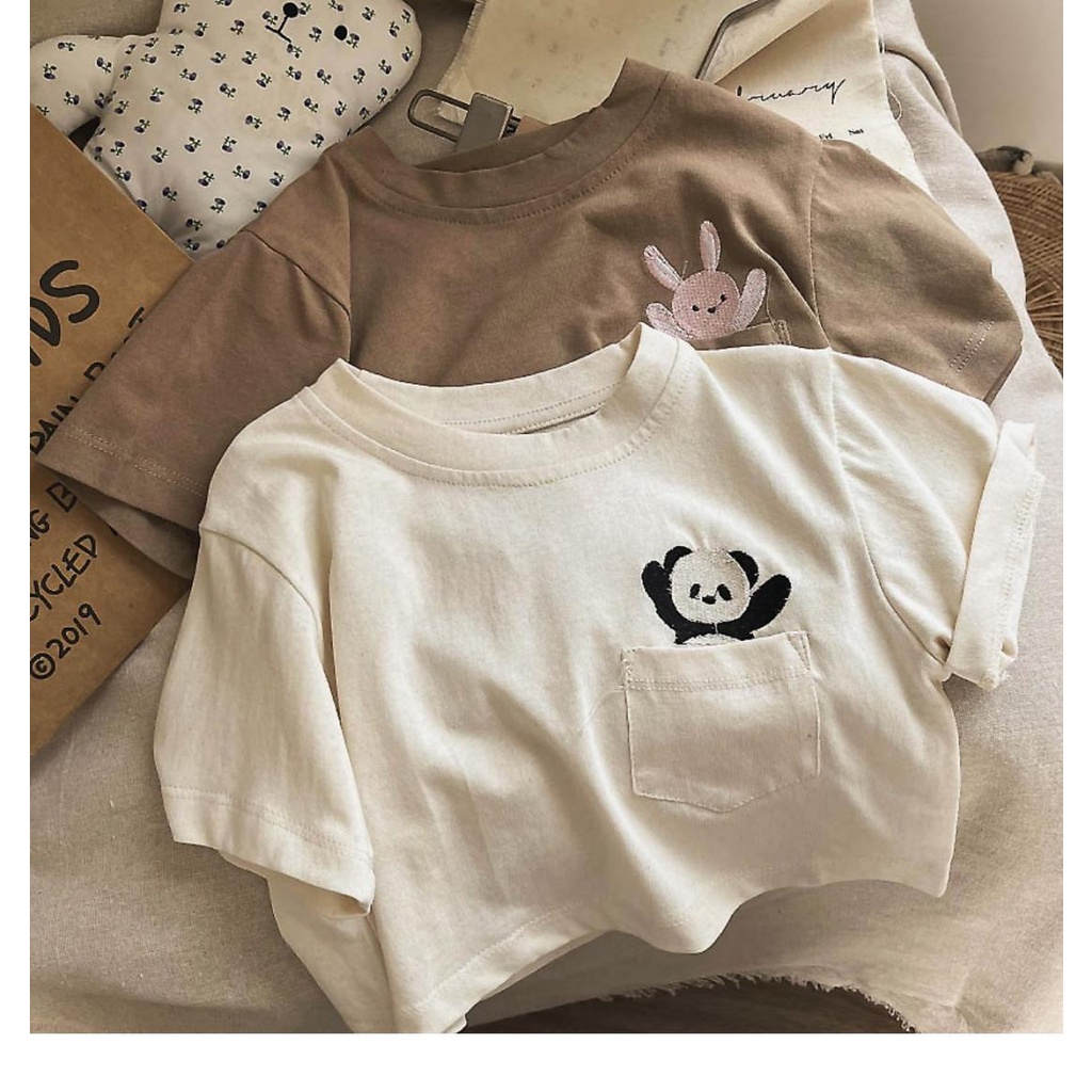 Áo Thun Mỏng Tay Ngắn Dáng Rộng Thêu Họa Tiết Hoạt Hình Phong Cách Hàn Quốc Thời Trang Mùa Hè Cho Bé Trai Và Gái