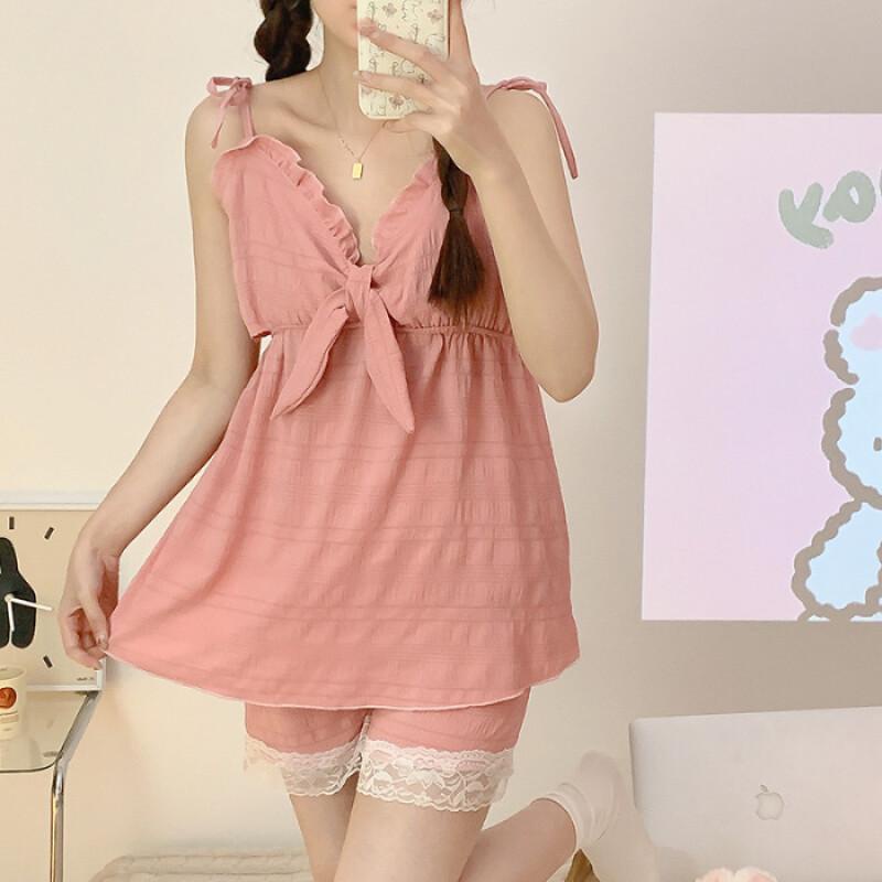 Bộ Đồ Ngủ Hai Dây Màu Trơn Dễ Thương Dành Cho Nữ