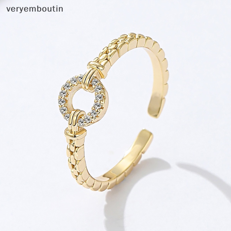 Nhẫn Tròn Hở Đính Đá Zircon Lấp Lánh Bằng Hợp Kim Có Thể Điều Chỉnh Thời Trang Cho Nữ