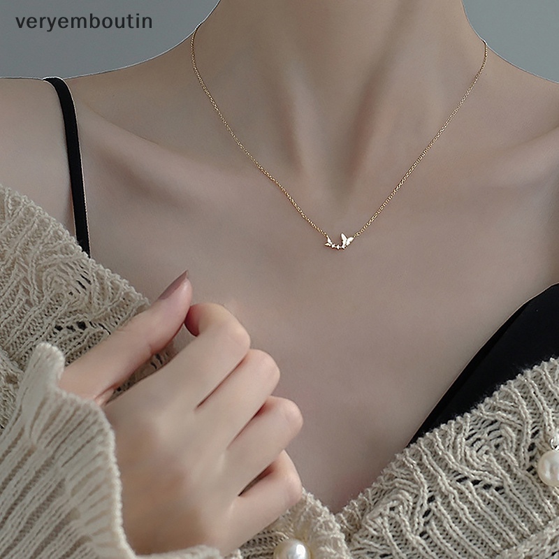 Vòng cổ Mặt Hình Bướm Màu Vàng / Bạc Đính Đá Zircon Đơn Giản Thời Trang Phong Cách Hàn Quốc Cho Nữ