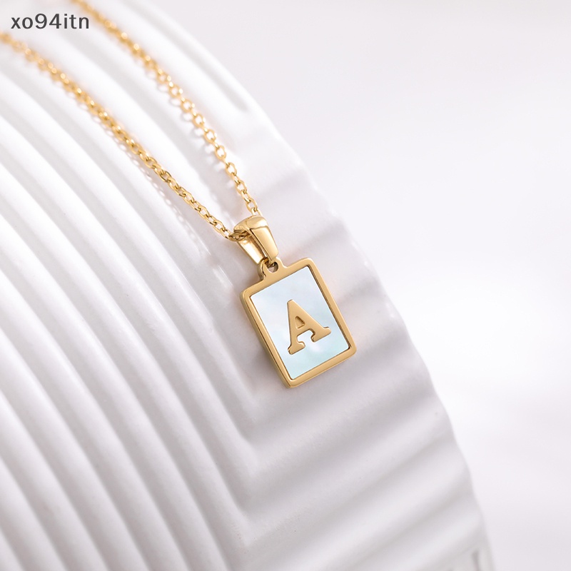 Tn Vòng cổ Mạ Vàng Mặt Vuông Khắc Chữ Mother of Pearl Bằng Thép Không Gỉ Đơn Giản Cho Nữ
