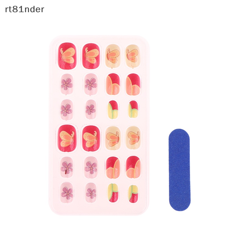 Rt Bộ 24 Móng Tay Giả Dạng Nhấn Họa Tiết Hoạt Hình Nhiều Màu Sắc Trang Trí Lễ Hội Cho Bé Gái