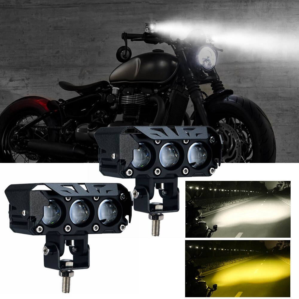 Đèn Pha LED Hai Màu Sắc Trắng / Vàng Chuyên Dụng Cho Xe Mô Tô