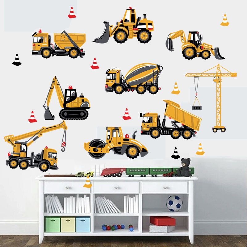 Sticker Dán Tường Hình Máy Xúc Hoạt Hình Có Thể Tháo Gỡ Được