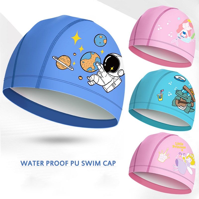 Mũ bơi DEUKIO da PU họa tiết hoạt hình dễ thương dành cho trẻ em