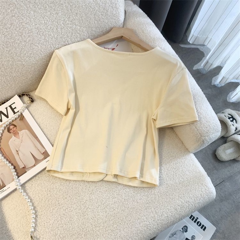 Áo Kiểu Tay Ngắn Cổ Chữ V Dáng Ôm Phong Cách Thời Trang Phương Tây Dành Cho Nữ