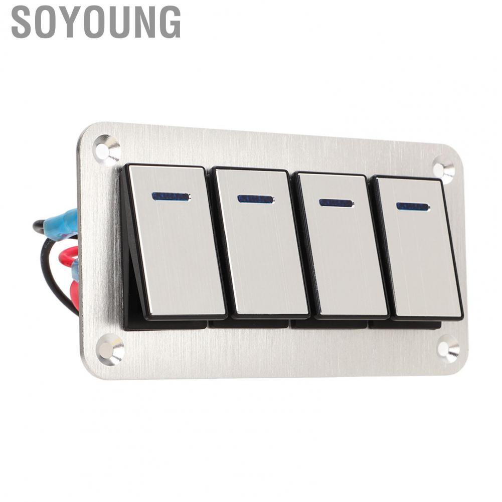 Soyoung 4 Gang Rocker Switch Brushed Process Blue Backlight Marine Boat with DIY  for Cars RVs Buses Trailers UTV