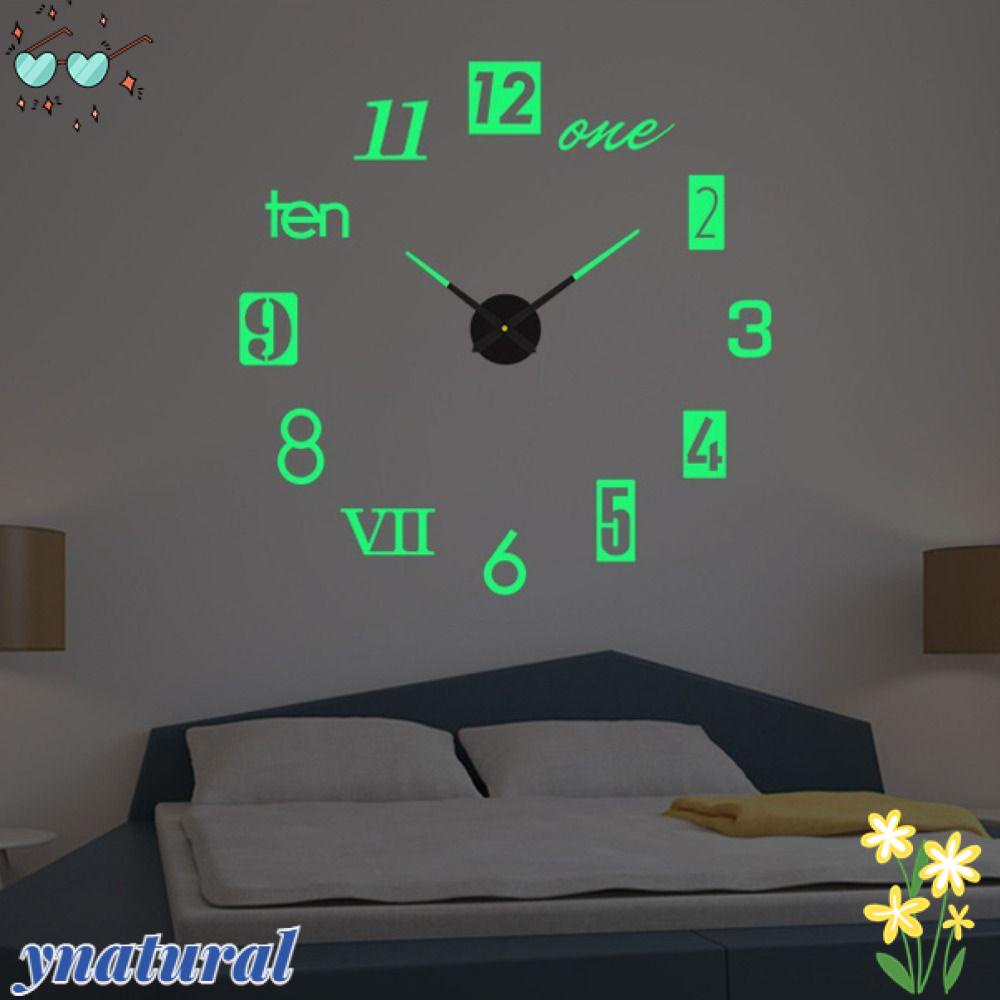 YNATURAL Đồng Hồ Dán Tường 3D DIY Phát Quang Không Khung Không Gây Tiếng Ồn Trang Trí Nhà Cửa