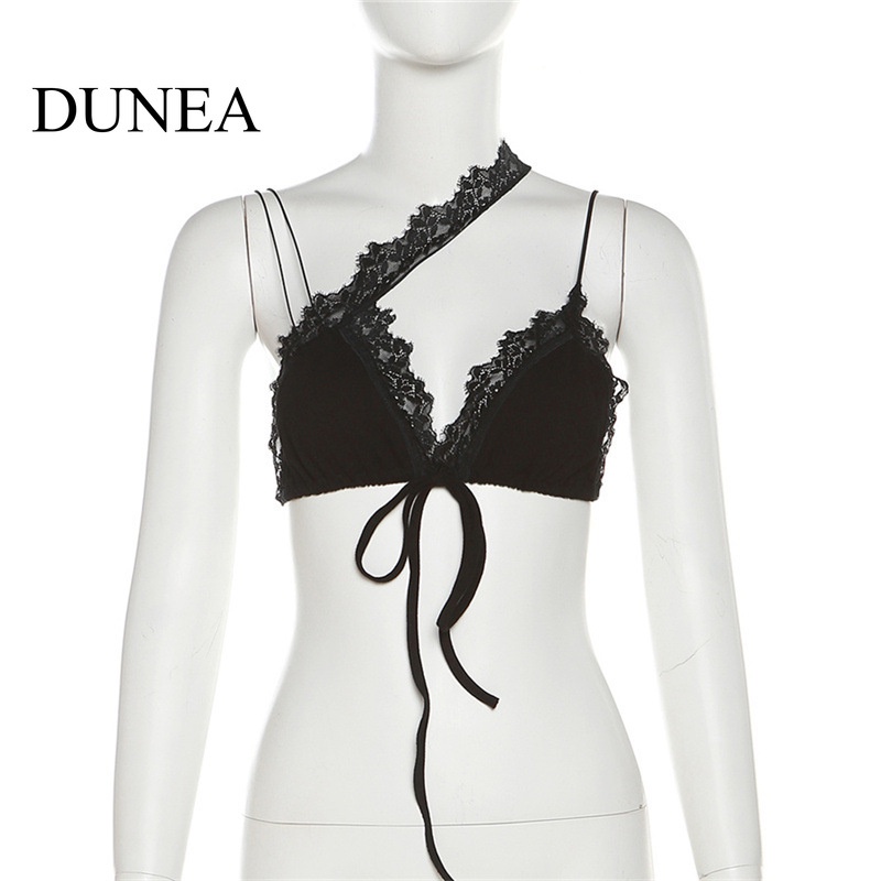 DUNEA Áo Hai Dây Màu Trơn Phối Ren Thời Trang Cho Nữ