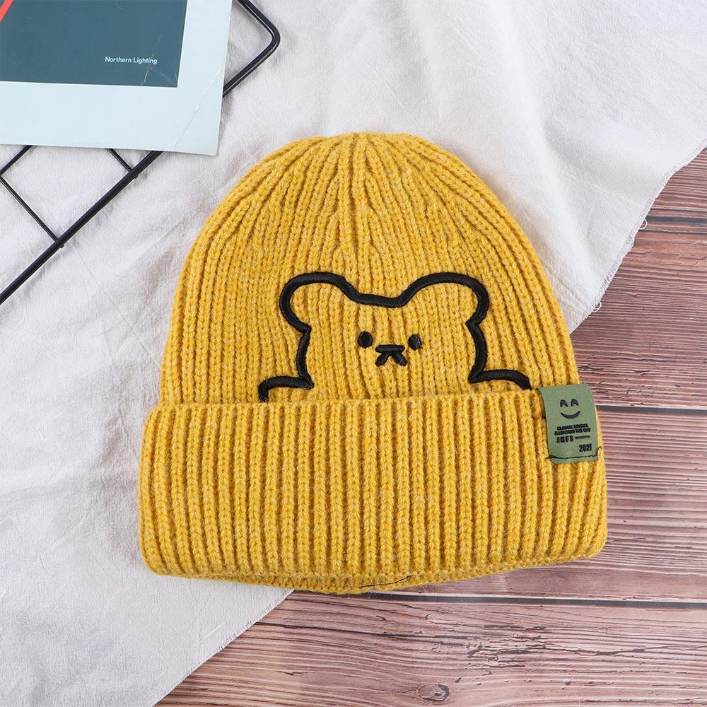 DWAYNE Mũ Beanie Dệt Kim Thêu Hình Gấu Thời Trang Mùa Thu Cho Nữ
