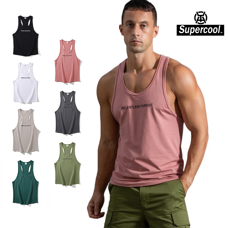 #SupercooL# Áo Thun Thể Thao Sát Nách Vải Cotton Thiết Kế Cỡ Lớn Thời Trang Trẻ Trung Cho Nam