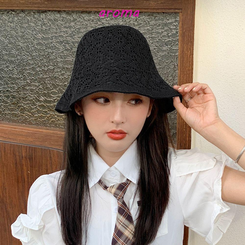AROMA Mũ Bucket Chống Nắng Bằng Vải Lanh Màu Sắc Đơn Giản Thời Trang Cho Nữ