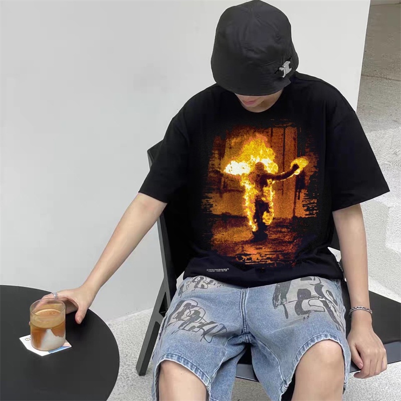 Áo Thun Cotton Tay Ngắn In Hình Ngọn Lửa Rammstein Plus Size Unisex