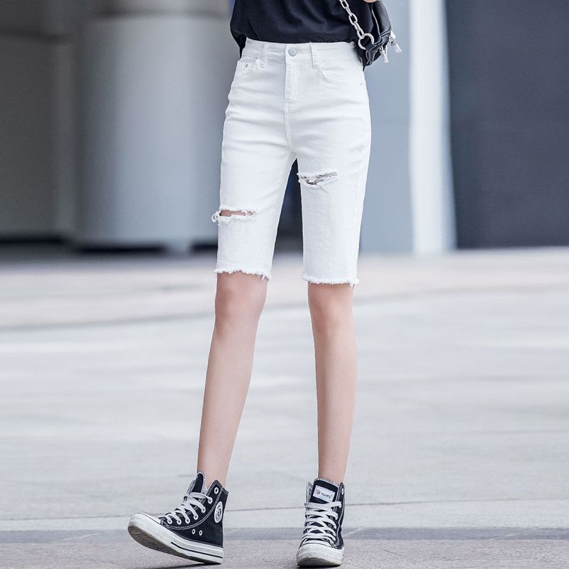 Quần Short Denim Lưng Cao Dáng Ôm Thiết Kế Rách Thời Trang Cá Tính Cho Nữ Mi