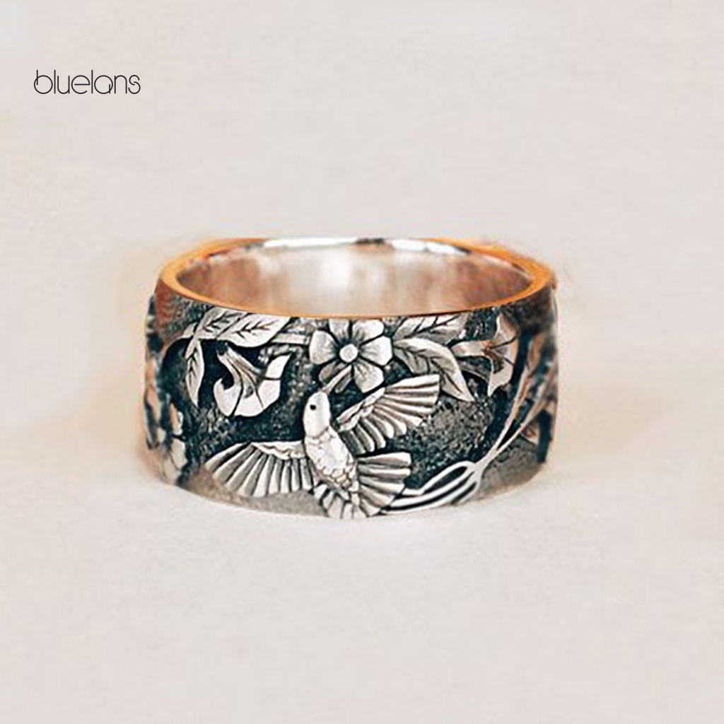Nhẫn Hợp Kim Bản Rộng Họa Tiết Hoa / Chim Màu Sắc Cổ Điển Phong Cách Hip Hop Thời Trang Cho Nam Và Nữ