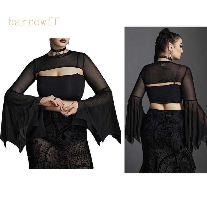 Brroa Áo Croptop Lưới Tay Cánh Dơi Xuyên Thấu Gợi Cảm Cho Nữ