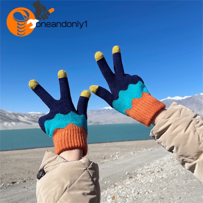 [COD] 1 Đôi Găng Tay Dệt Kim Dày Hai Lớp Giữ Ấm Cảm Ứng Màn Hình