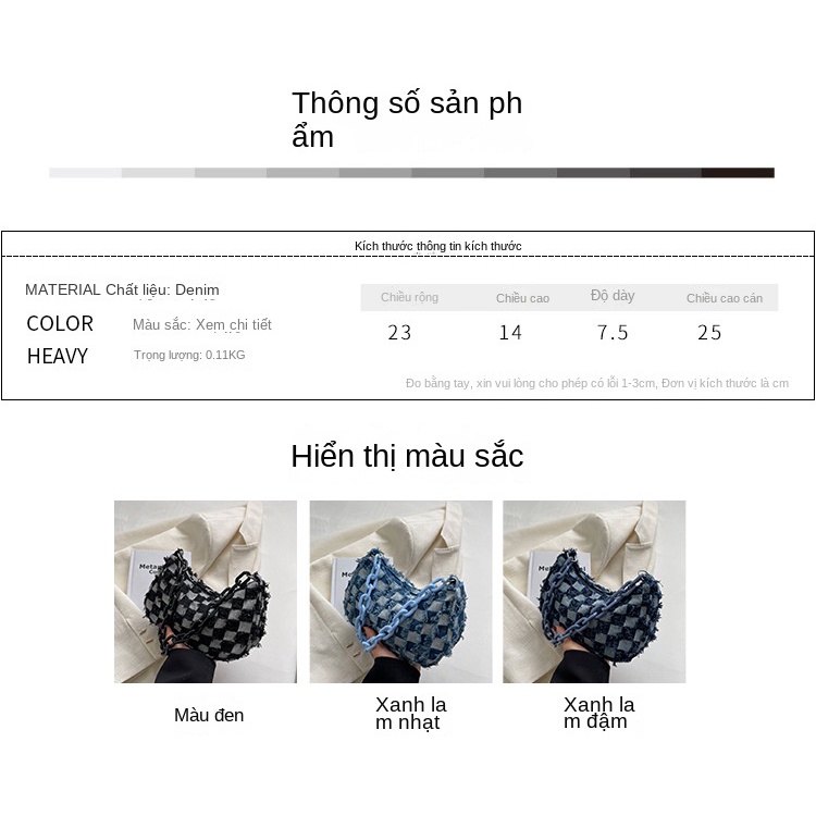 Túi Đeo Chéo Vai Bằng Vải Bạt Denim Đơn Giản Sành Điệu Có Dây Xích Kẻ Ô Bảng Thủ Công Cùng Một Số Cho Nữ