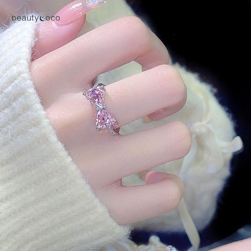 Beautycoco🍊Nhẫn Hình Nơ Hồng Xinh Xắn Đơn Giản Dễ Phối Đồ Cho Nữ