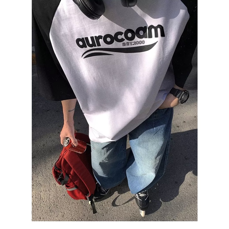 Áo Thun 100 Cotton Nguyên Chất Tay Lửng Dáng Rộng Màu Sắc Tương Phản Phong Cách Nhật Bản