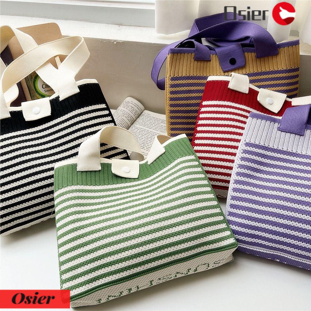 OSIER1 Túi Xách Đan Len Họa Tiết Sọc Thời Trang Cho Nữ