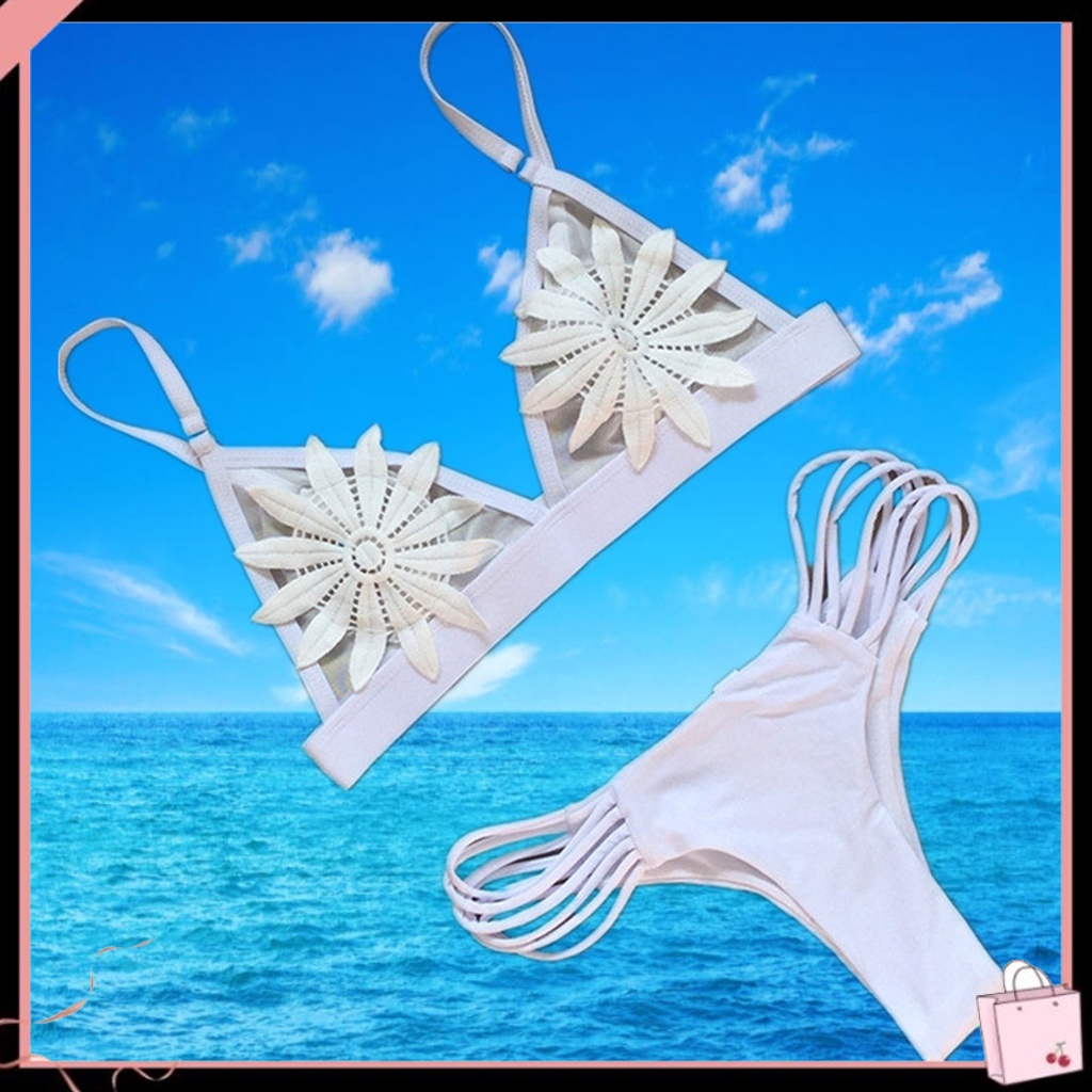 Bộ Bikini 2 Mảnh Hở Lưng Màu Sắc Trơn Họa Tiết Hoa Quyến Rũ Cho Nữ