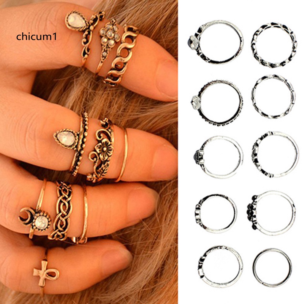Set 10 Nhẫn Đeo Khớp Ngón Tay Phong Cách Vintage Cho Nữ