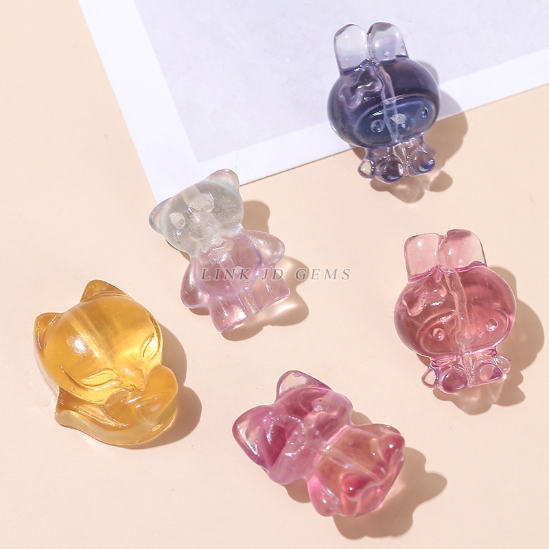 Mặt Dây Chuyền Pha Lê Fluorite Tự Nhiên Hình Chân Mèo Nhiều Màu Phong Cách Hàn Quốc