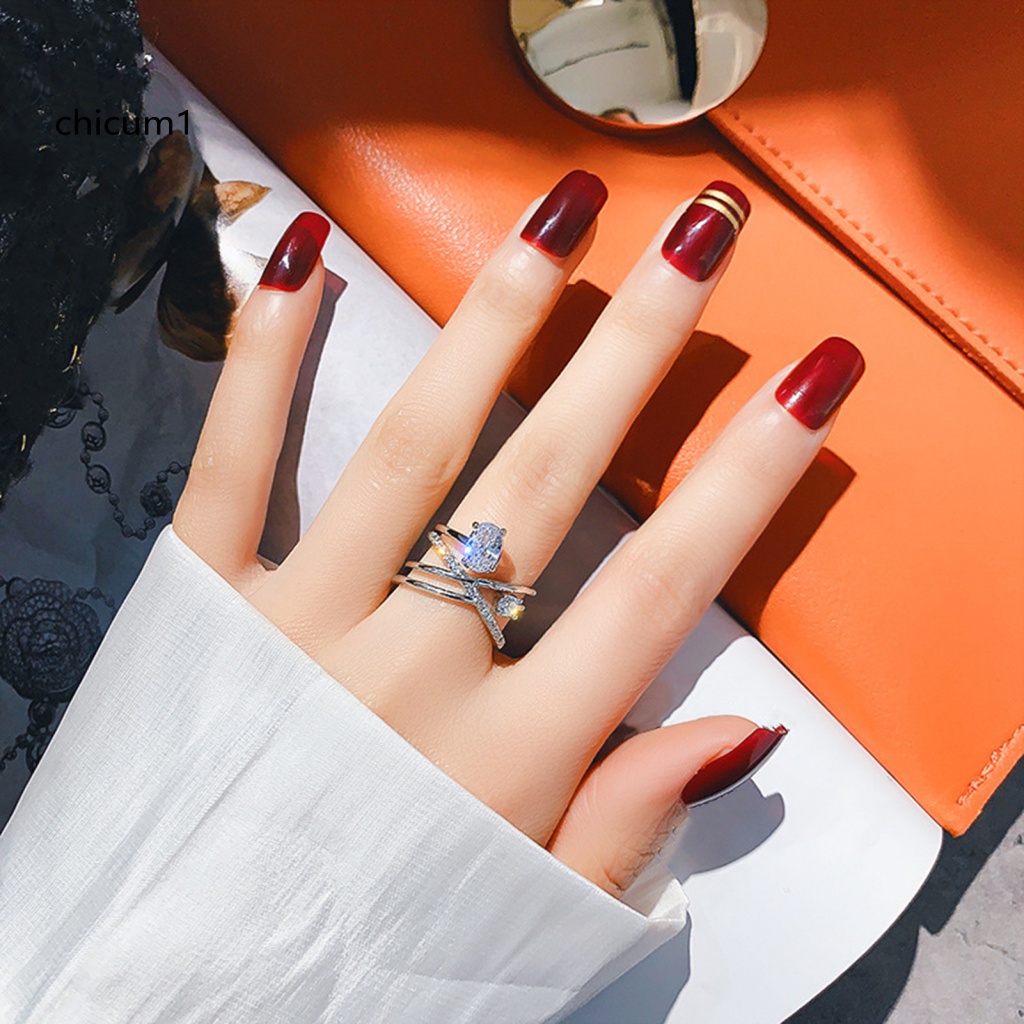 Nhẫn Kim Loại Nhiều Lớp Dạng Mở Đính Đá Có Thể Điều Chỉnh Cho Nữ