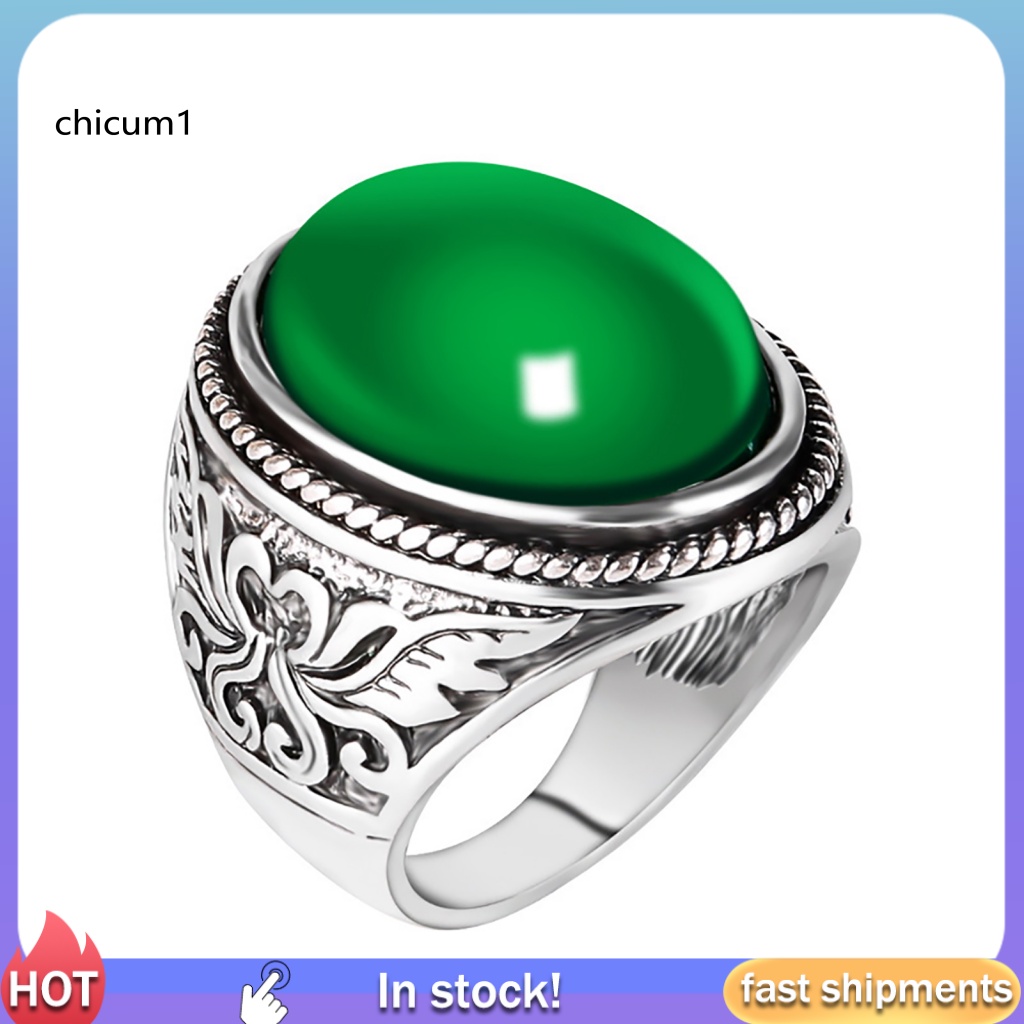 Nhẫn Chạm Khắc Đính Đá Nhân Tạo Phong Cách Cổ Điển Cho Nam