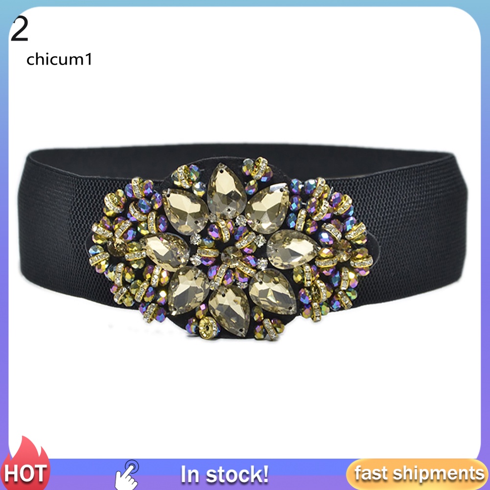 Thắt Lưng Nữ Co Giãn Mặt Hoa Đính Đá Nhiều Màu Sắc