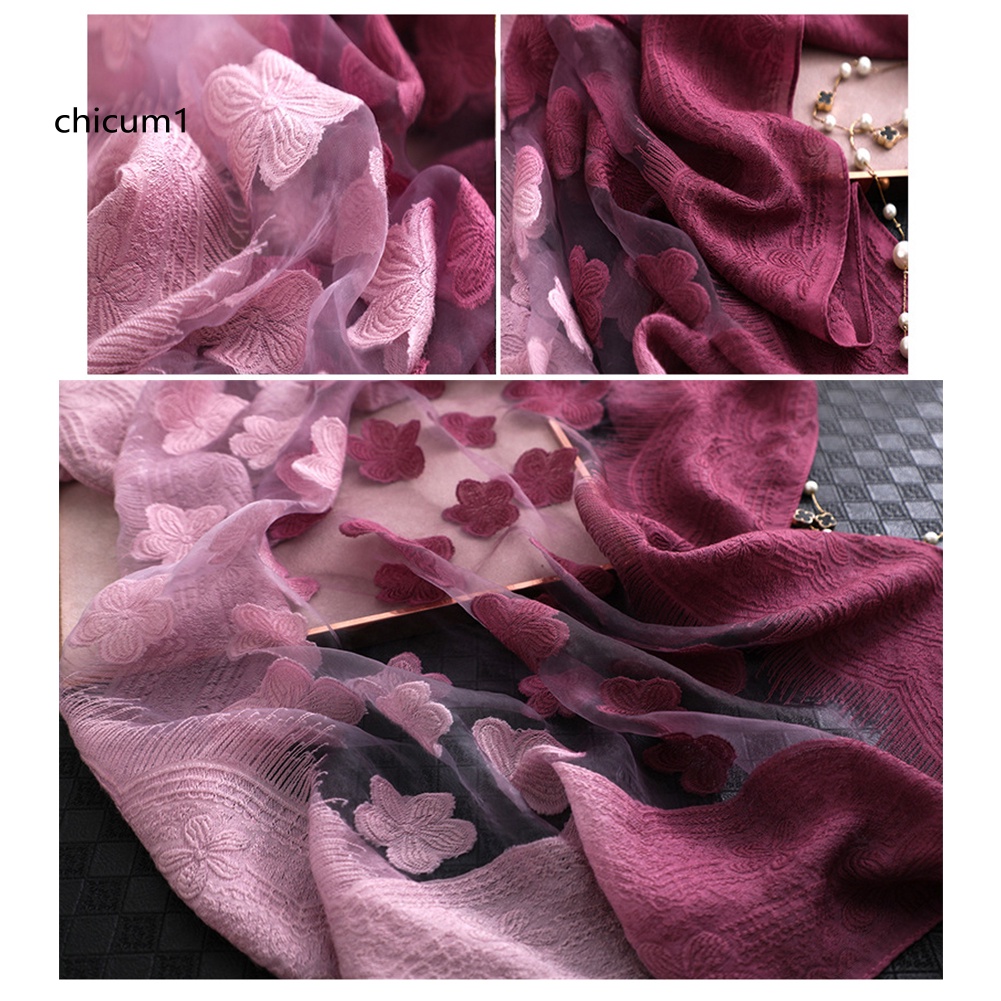 Khăn Choàng Cổ Dài Thêu Hoa Màu Sắc Tuyến Tính Cho Phái Nữ