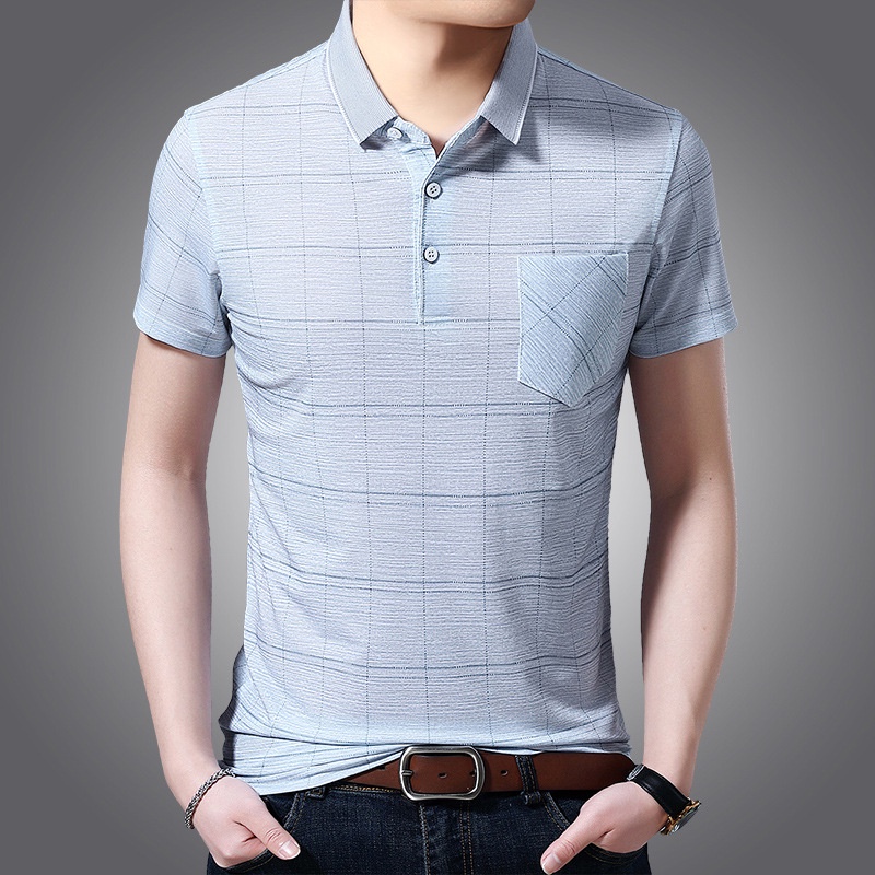 Áo Thun POLO Tay Ngắn Dáng Rộng Vải Lụa Lạnh Mỏng Thời Trang Cho Nam Trung Niên