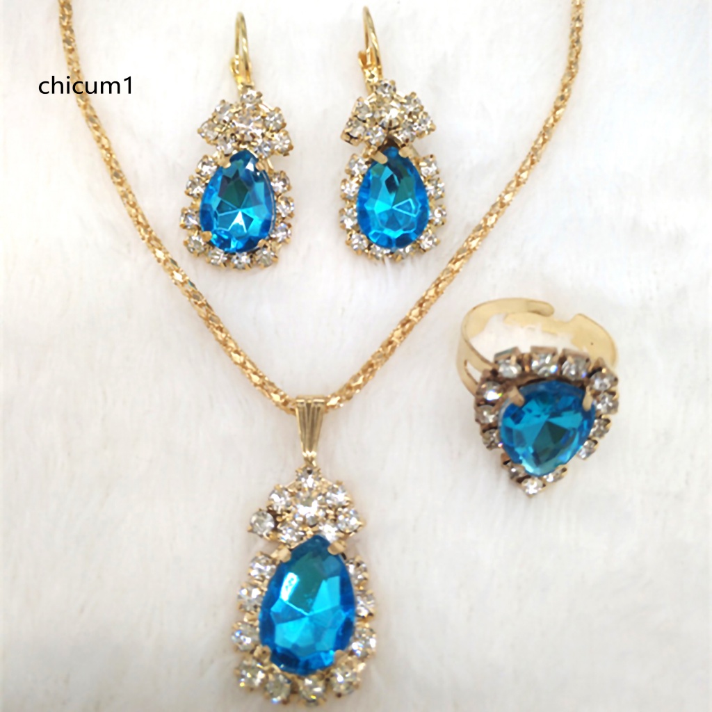 Set 3 Món Trang Sức Vòng cổ Nhẫn Bông Tai Bằng Hợp Kim Hình Giọt Nước Màu Sắc Tươi Sáng