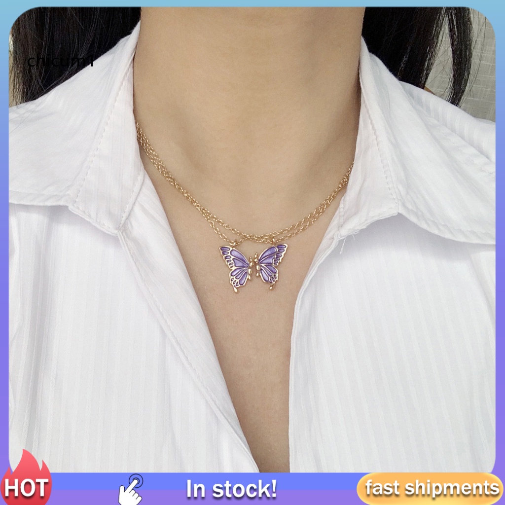 Set 2 Vòng cổ Tình Bạn Mặt Hình Cánh Bướm Bằng Hợp Kim Thời Trang